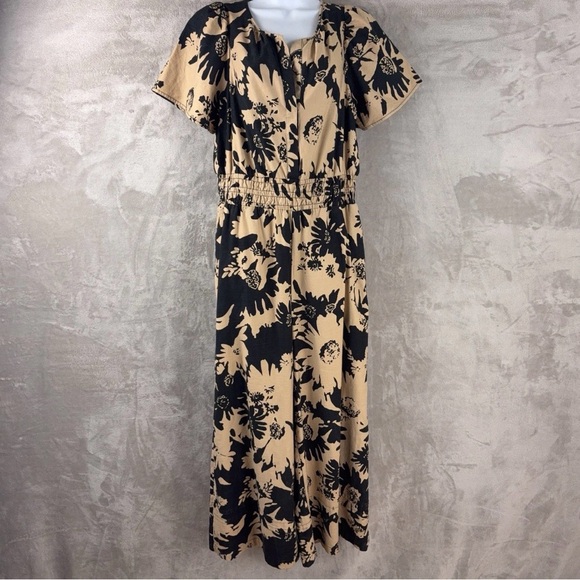 Anthropologie The Somerset Jumpsuit Womens Size Medium Tan Black Boho Classy - Picture 6 of 9